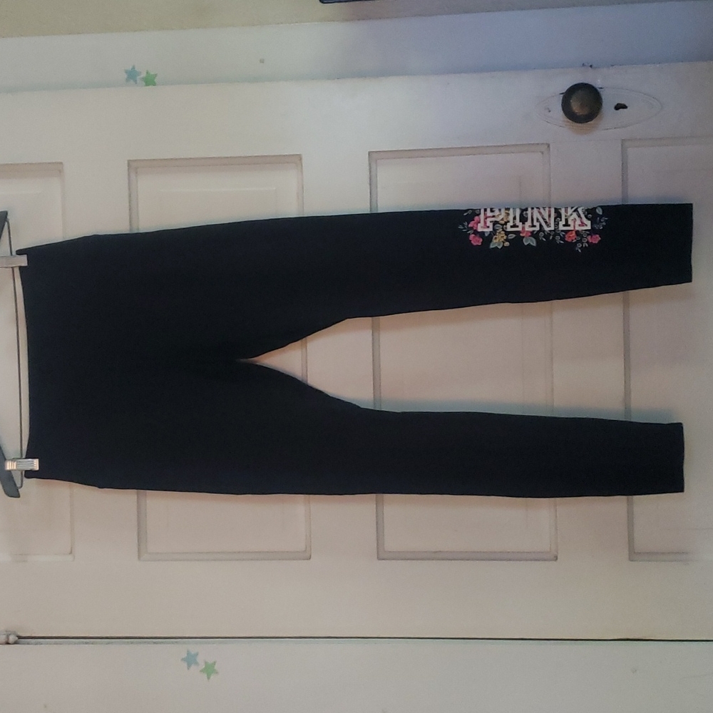 PINK, Medium, Black Active Leggings with Floral Detail